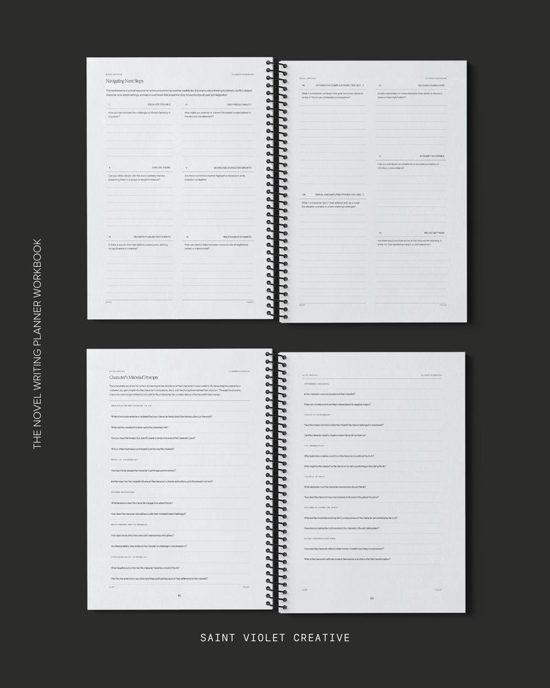 Creative Writing Workbook and Planner for authors who want to plot, track, and finish their novels. Includes prompts, worksheets, and structure templates. A writer gift and guide for outlining a story, organizing research, and managing your writing routine. Perfect for new or experienced novelists.