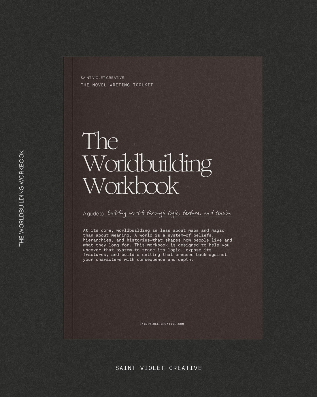 The Worldbuilding Workbook by Saint Violet Creative — a detailed creative writing workbook and novel planning guide for speculative fiction, sci-fi, and fantasy writers. Includes printable worldbuilding writing templates, story development sheets, and prompts for creating immersive fictional worlds. Perfect writer gift for authors who love fantasy world building and creative writing journals.