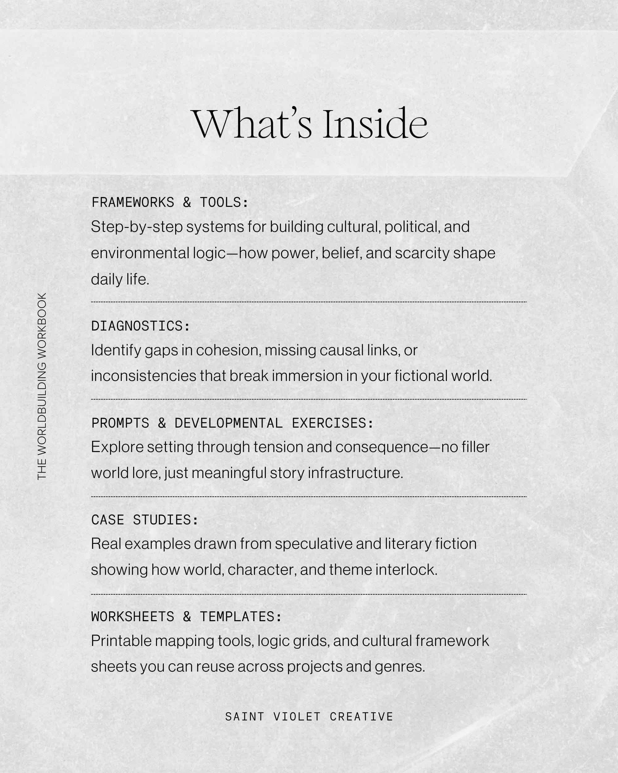 Creative Writing Workbook for worldbuilding and novel development — includes digital and printable templates for fantasy and sci-fi writers. Helps authors craft setting systems, story logic, and emotional tone. Perfect for writers building new worlds or revising complex speculative fiction.