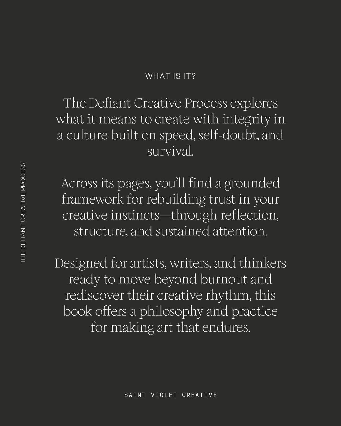 A creativity workbook and eBook for artists and writers who feel stuck. The Defiant Creative Process blends insight and structure to help you rebuild creative momentum and focus. Perfect for anyone seeking inspiration, creative renewal, or sustainable routines that honor the rhythms of authentic art-making.