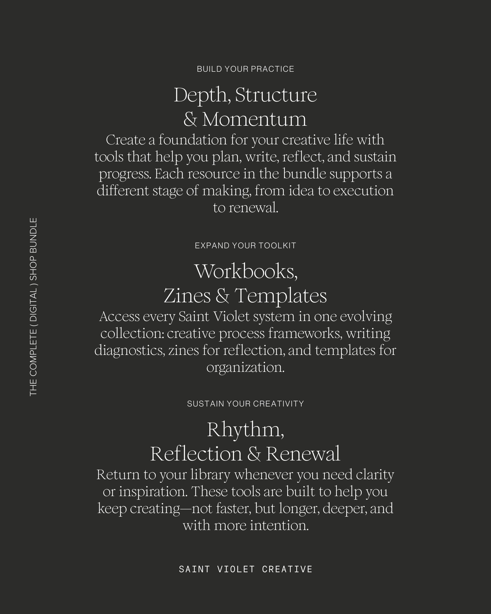 Complete Digital + Printable Collection from Saint Violet Creative. Includes writing workbooks, author planners, Notion templates, and zines focused on creative practice, reflection, and process. Perfect writer gift and artist toolkit for cultivating sustainable creativity and organization.