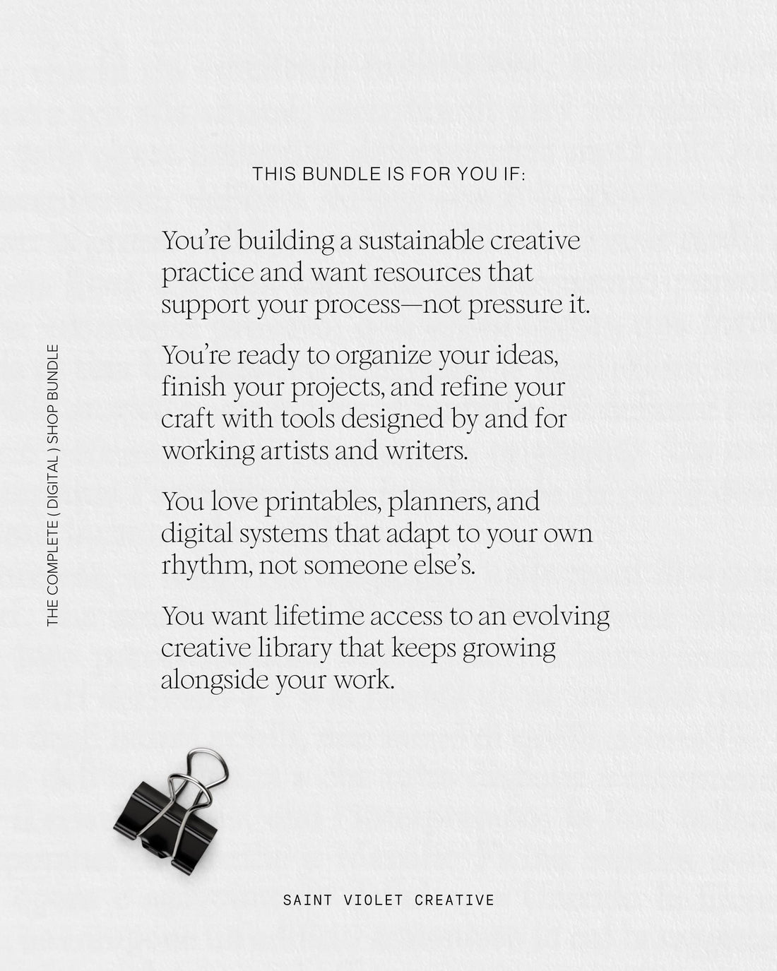 Saint Violet Creative Complete Bundle — all digital and printable products in one collection. Includes writing workbooks, Notion templates, planners, creative zines, and art prints. Ideal for writers, artists, and creators who want structured, beautiful tools to support their creative process.