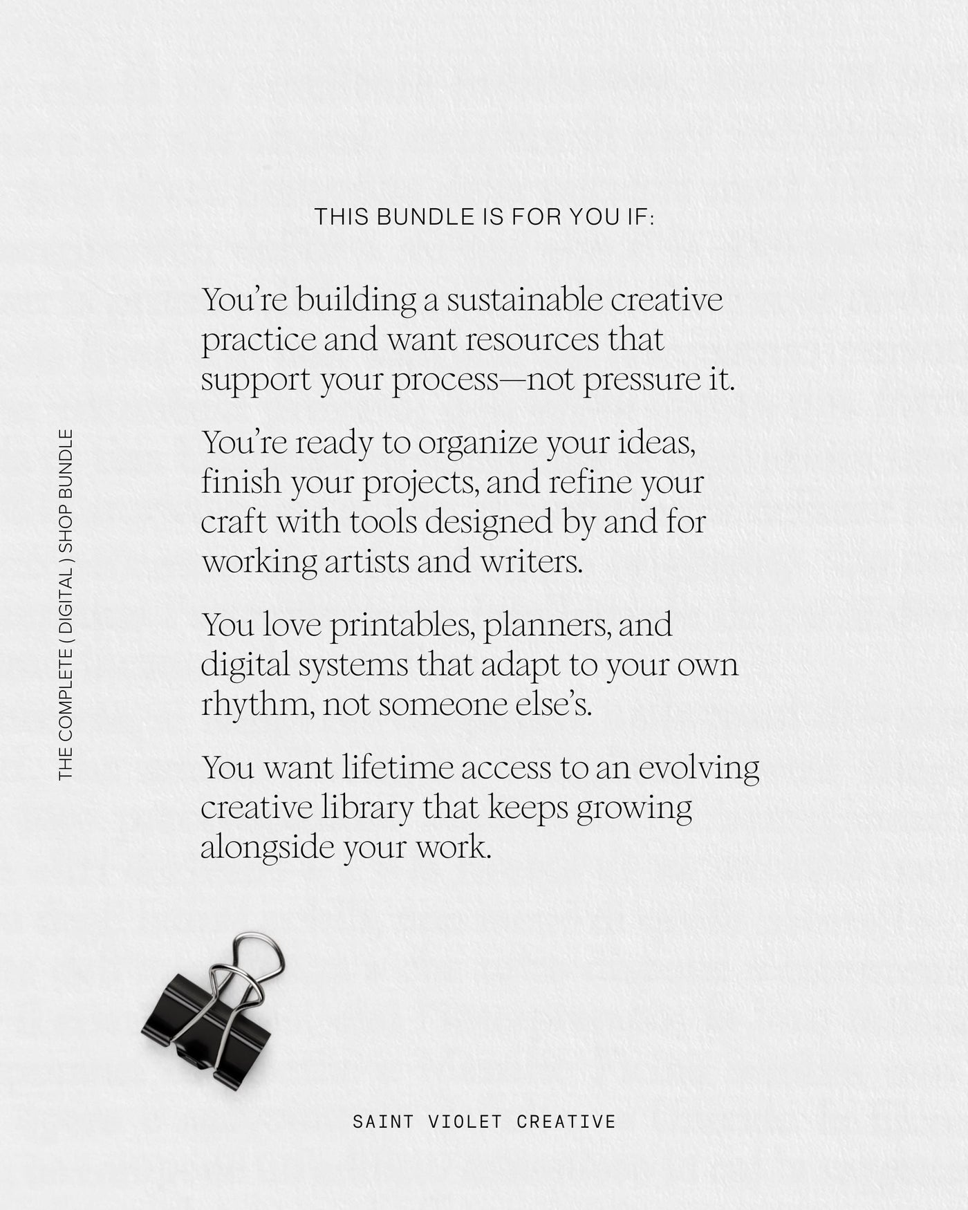Saint Violet Creative Complete Bundle — all digital and printable products in one collection. Includes writing workbooks, Notion templates, planners, creative zines, and art prints. Ideal for writers, artists, and creators who want structured, beautiful tools to support their creative process.