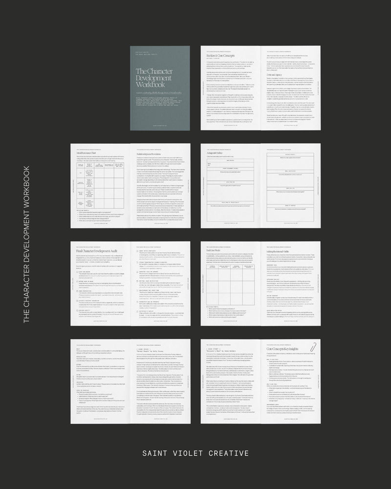 Character Development Workbook for writers, authors, and novelists. A printable creative writing planner that helps you craft believable, emotionally complex characters. Includes guided exercises, prompts, diagnostic tools, and reusable templates for story arcs, inner logic, and transformation. Perfect for fiction writers, screenwriters, and storytellers. Great author gift for anyone writing a novel.