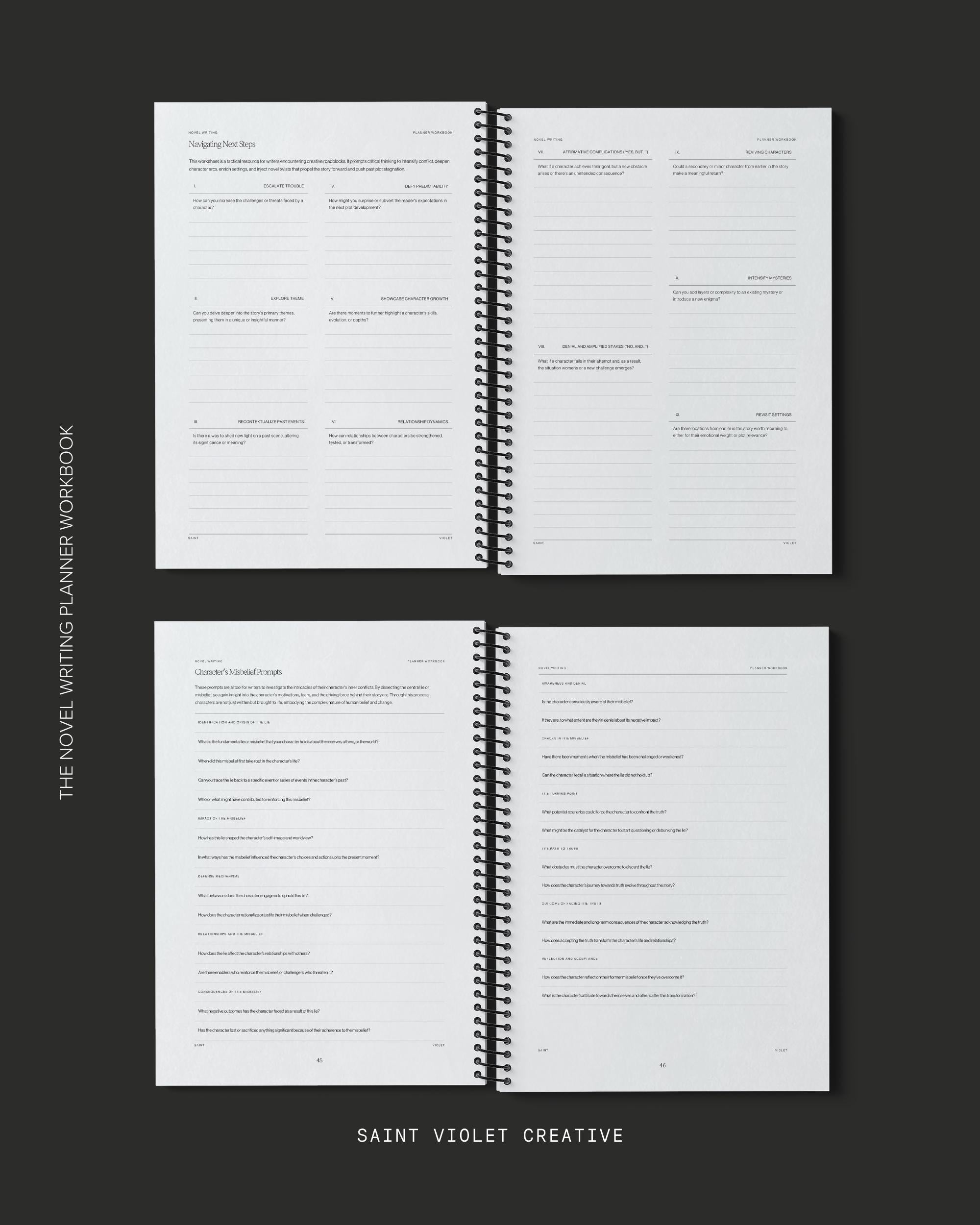 Creative Writing Workbook and Planner for authors who want to plot, track, and finish their novels. Includes prompts, worksheets, and structure templates. A writer gift and guide for outlining a story, organizing research, and managing your writing routine. Perfect for new or experienced novelists.