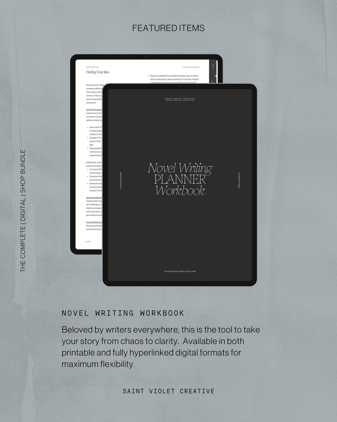 Complete Creative Writing and Planning Bundle — includes Saint Violet’s entire collection of digital and printable tools: writing workbooks, Notion templates, planners, zines, and art prints. Perfect gift for writers, artists, and creators seeking clarity, focus, and inspiration.