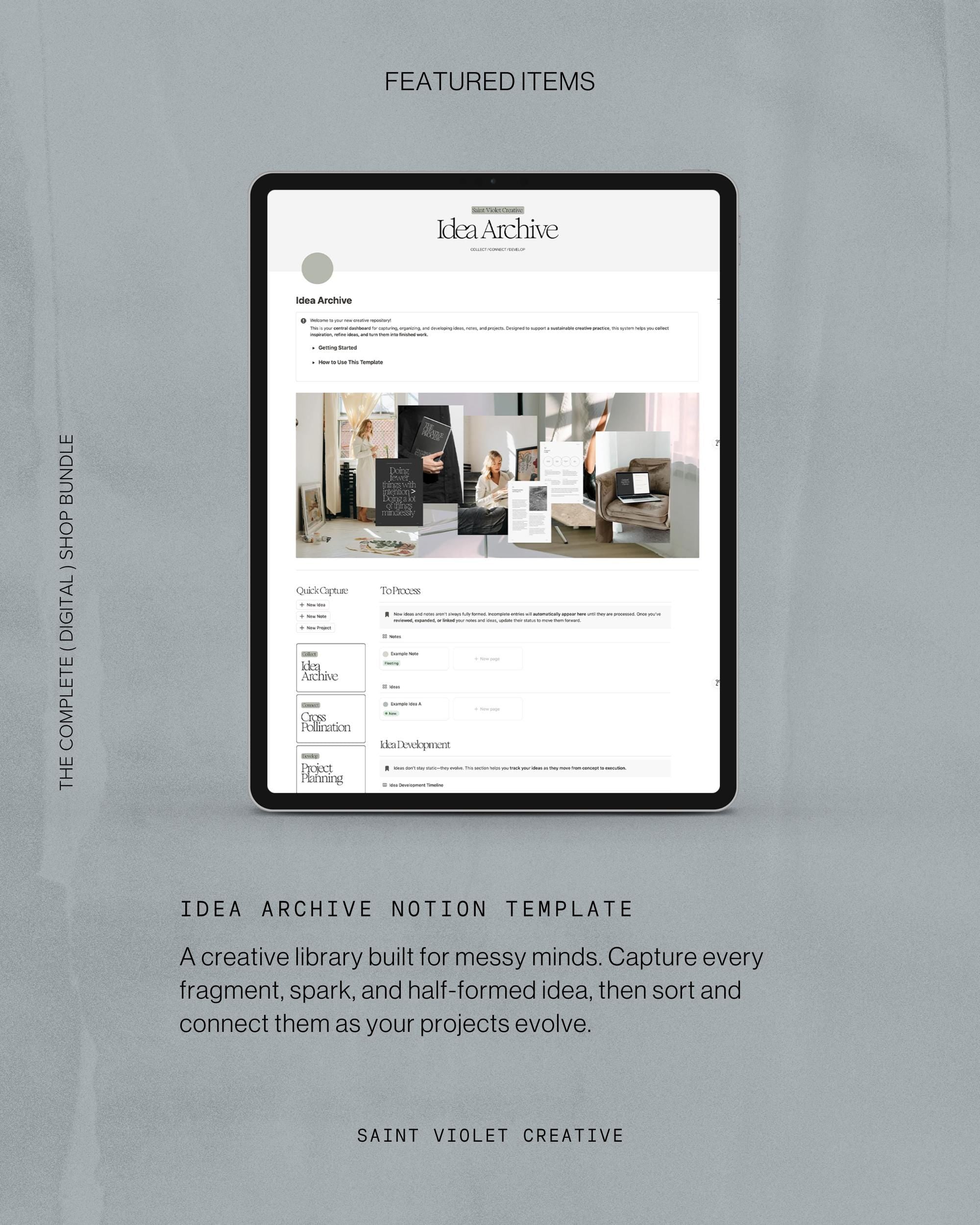 Complete Digital + Printable Shop Bundle from Saint Violet Creative. Includes every creative workbook, Notion template, printable planner, and zine designed for writers and artists. A thoughtful, comprehensive digital gift for creatives seeking structure and self-trust in their process.