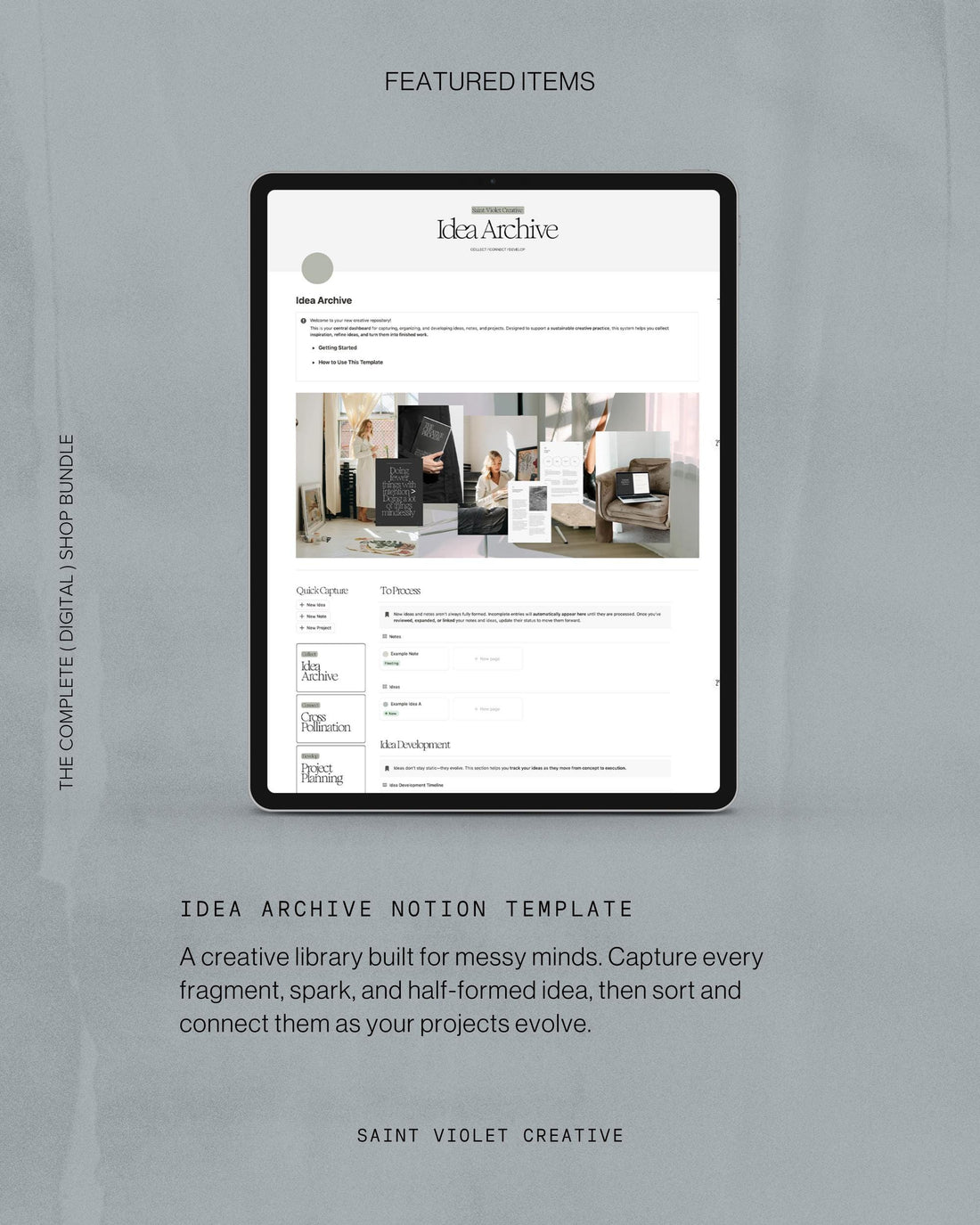 Complete Digital + Printable Shop Bundle from Saint Violet Creative. Includes every creative workbook, Notion template, printable planner, and zine designed for writers and artists. A thoughtful, comprehensive digital gift for creatives seeking structure and self-trust in their process.