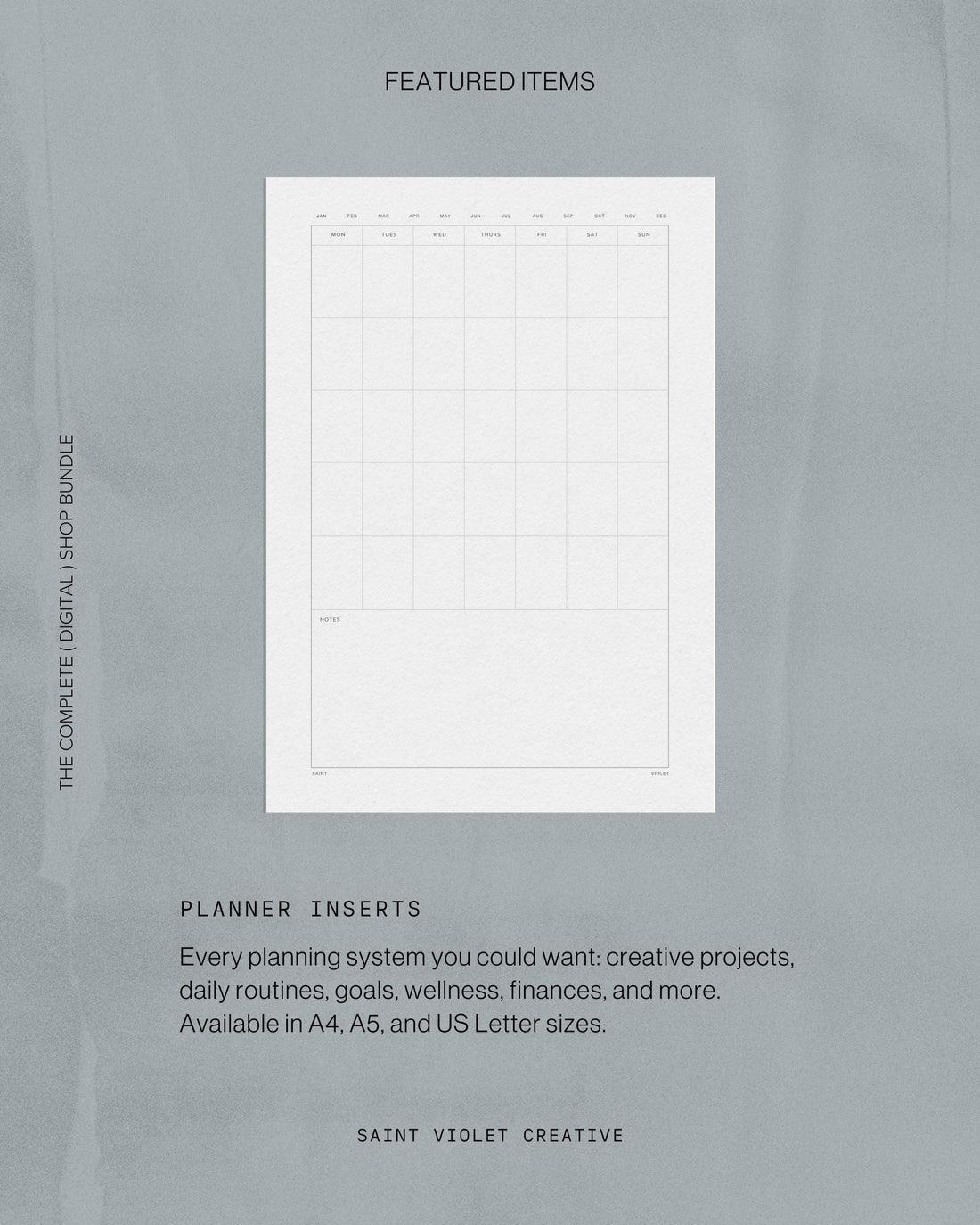 All-in-One Saint Violet Bundle — a digital and printable creative collection including workbooks, zines, author planners, Notion templates, and prints. Designed to help writers and artists organize their ideas, refine their craft, and rediscover creative joy. Perfect writer gift and creative toolkit.